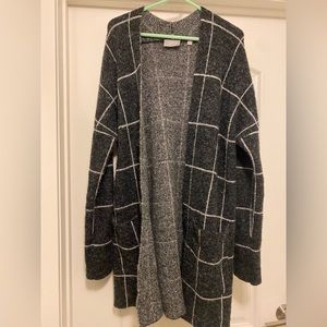 Women’s Black & White Windowpane Duster Sweater